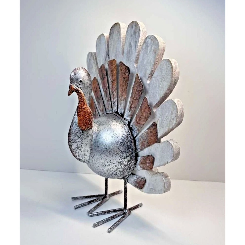 Two's Company galvanized metal and wood turkey decoration Thanksgiving Decor